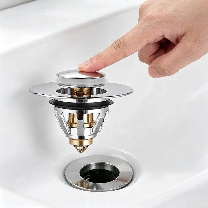 Sink Drain Stopper Universal Rebound Pop Up Filter Chrome Plug With Hair Catcher Easy Push Type Bathroom Basin Accessory