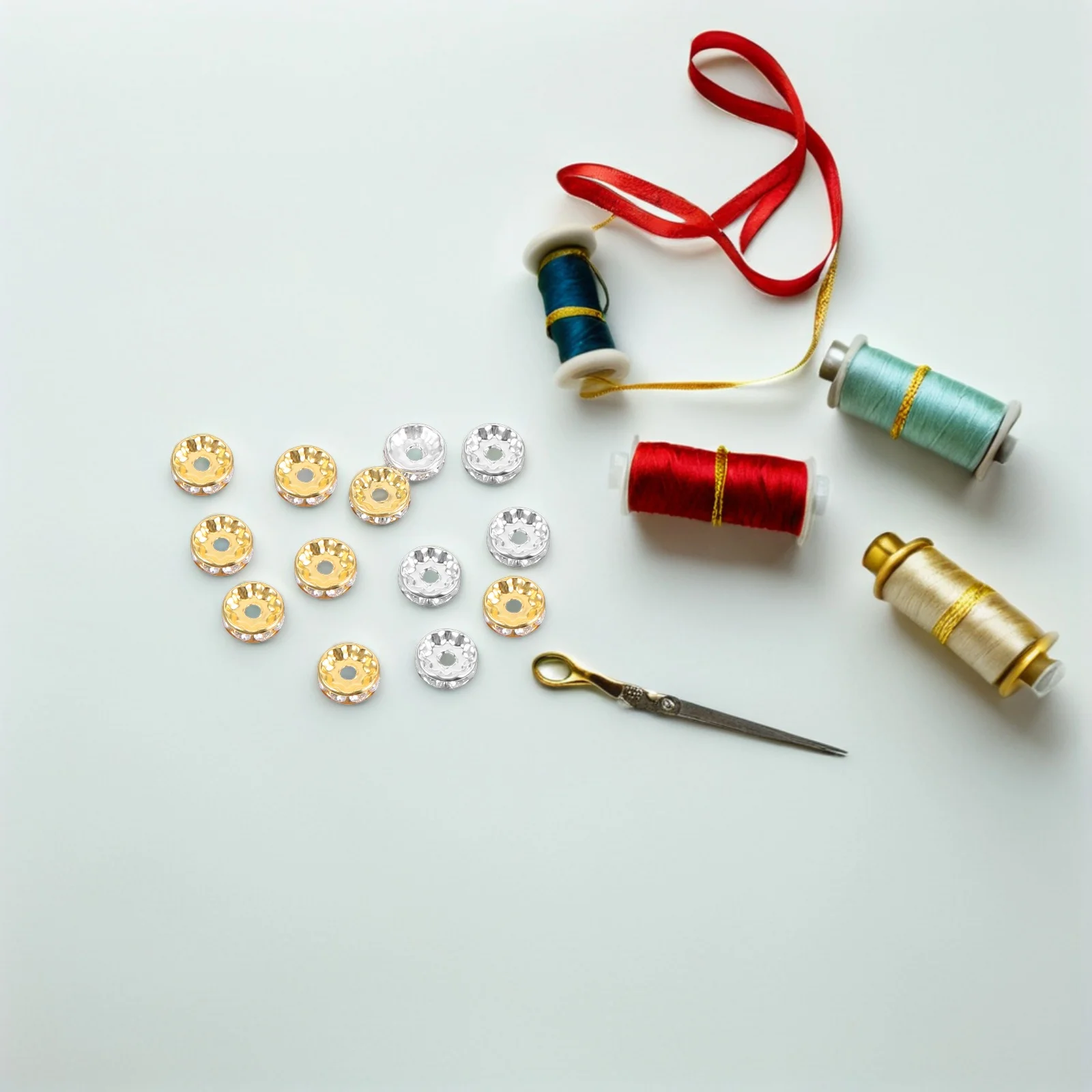 

200Pcs Rondelle Spacer Beads Rhinestone Loose Round Charms for Jewelry Making DIY Bracelet Necklace Earrings Rhinestone Spacers