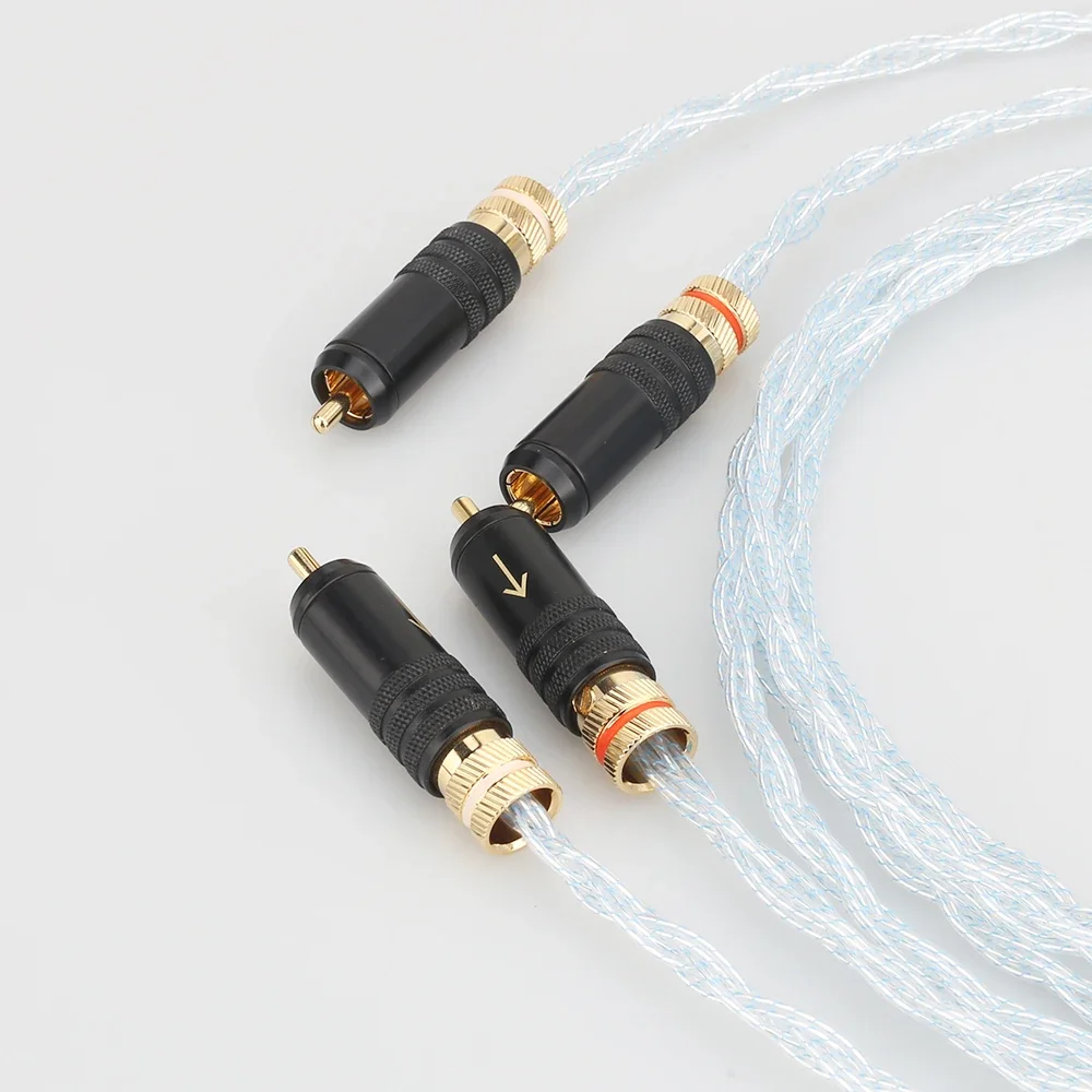 Pair HI-End 8Cores Silver plated RCA Auido interconnect cable  for TV PC Amplifiers DVD Speaker Wire  Phono Cable stereo audio