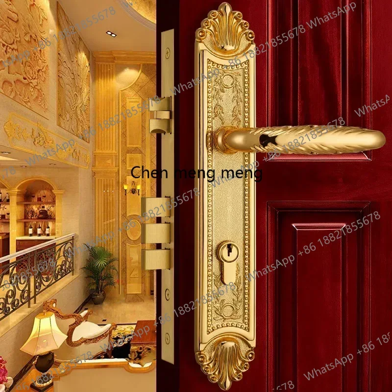 Solid Brass Door Lock Modern Europen Fashion Entrance Gate Locks Golden Interior Room Wood Panel Gold Handle Lockset