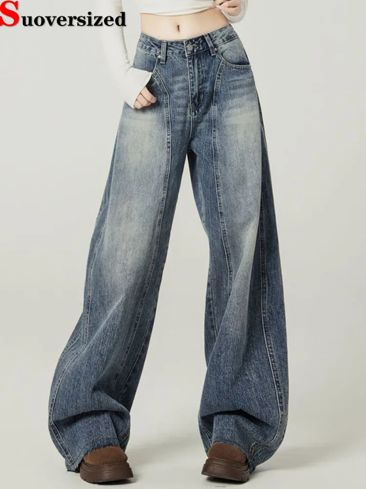 

Мешковатые прямые джинсы с корейским дизайном, женские повседневные уличные джинсовые брюки с высокой талией, весна-осень, свободный дизайн, широкие брюки Vaqueros, новинка