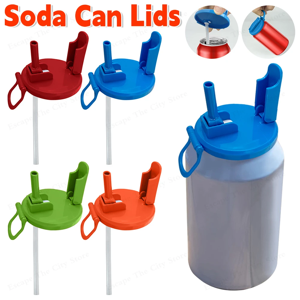 Silicone Soda Can Lid with Straws Beverage Can Cover Reusable Dustproof Beer Can Toppers for Canned Beverage Beer Juice Seltzer