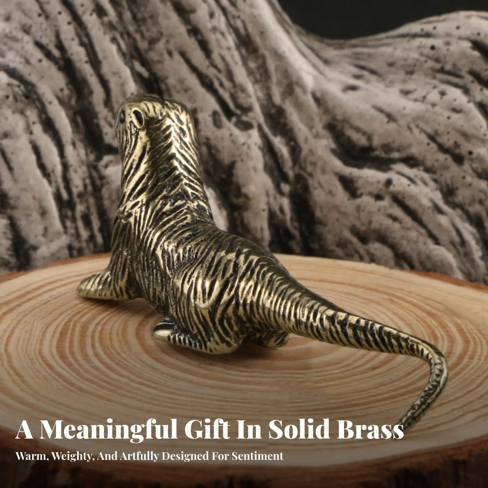 Small Brass Otter Sculpture Animal Decor Figurine for Bookshelf Desk Vintage Tabletop Tea Pet Ornament