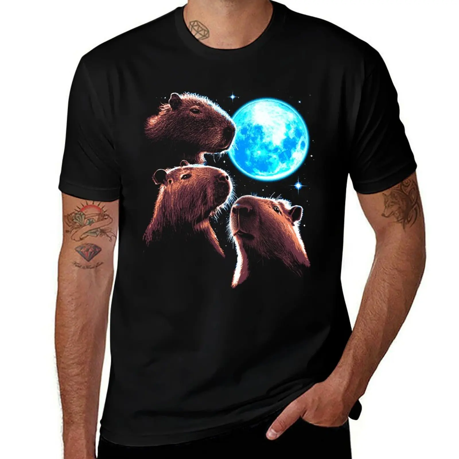 

Three Capybara Moon Funny Capybara Meme Mystical Capybara T-Shirt customs graphics anime clothes mens shirts graphic tee