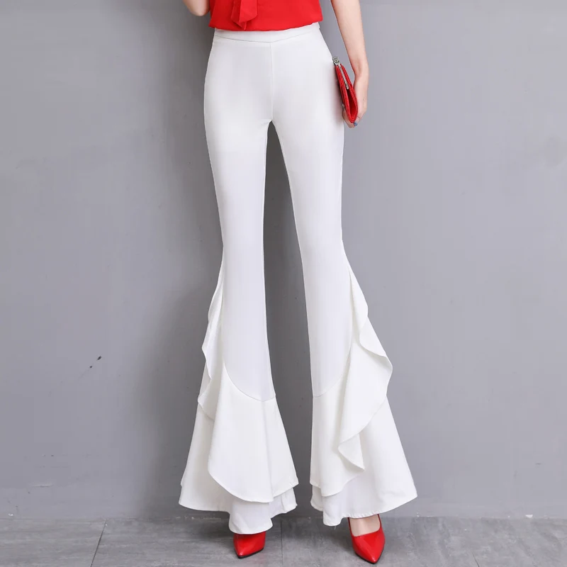 

Women Ruffles Streetwear Pants Bell Bottoms Ruffles Cuff Pants Spring Summer High Waist Vintage Long Trousers Mujer Pantalones