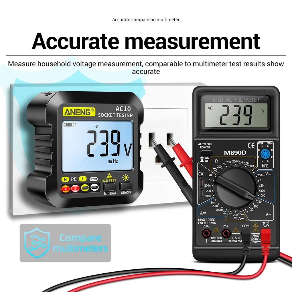 ANENG Digital Display Power Socket Tester Voltmeter Portable ABS Plastic Polarity Detector Testing Tool EU Plug