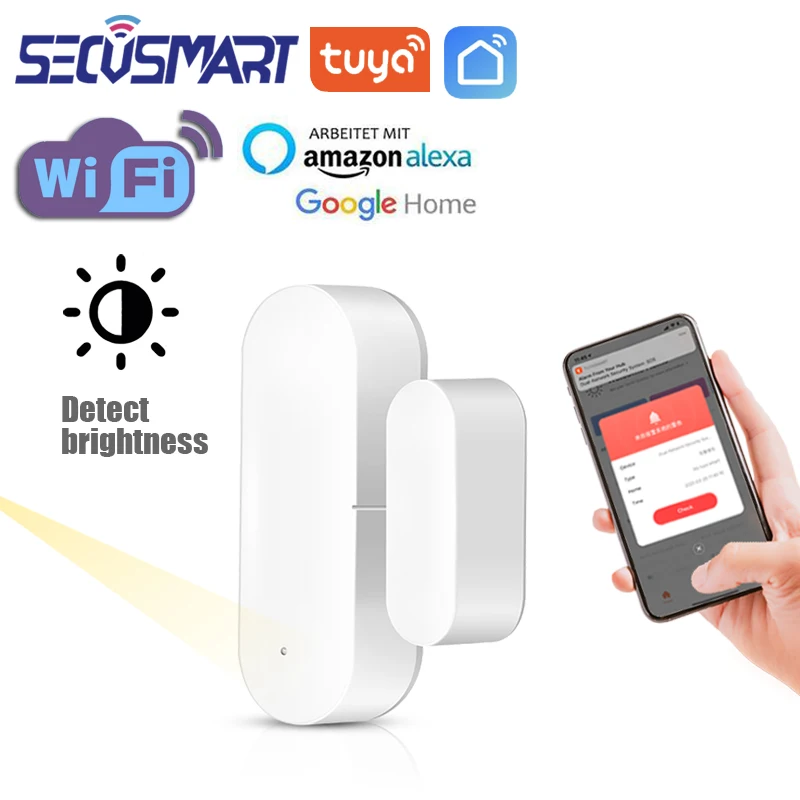 Tuya WiFi Smart Door Open Detector Brightness Sensor Home Security Anti Theft Window Alarm Tuya Smart Life APP Alexa Google Home