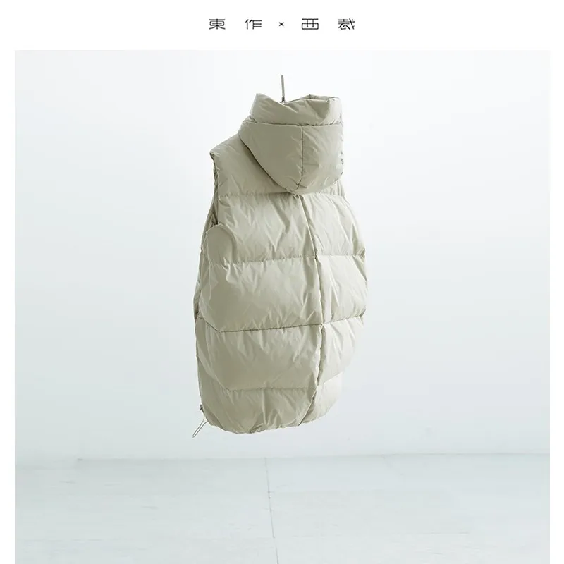 90% Goose down Vest with Hood, Reversible, 2025 Winter New Style, Versatile Women's Top