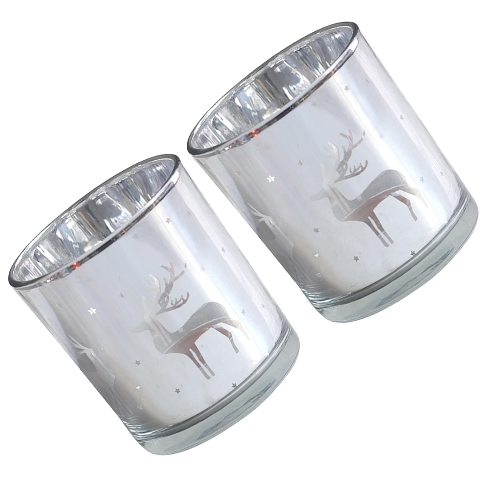 

2Pcs Empty Glass Cups Christmas Elk Design Holders for Aromatherapy DIY Candles Holiday Party Decor Xmas Theme