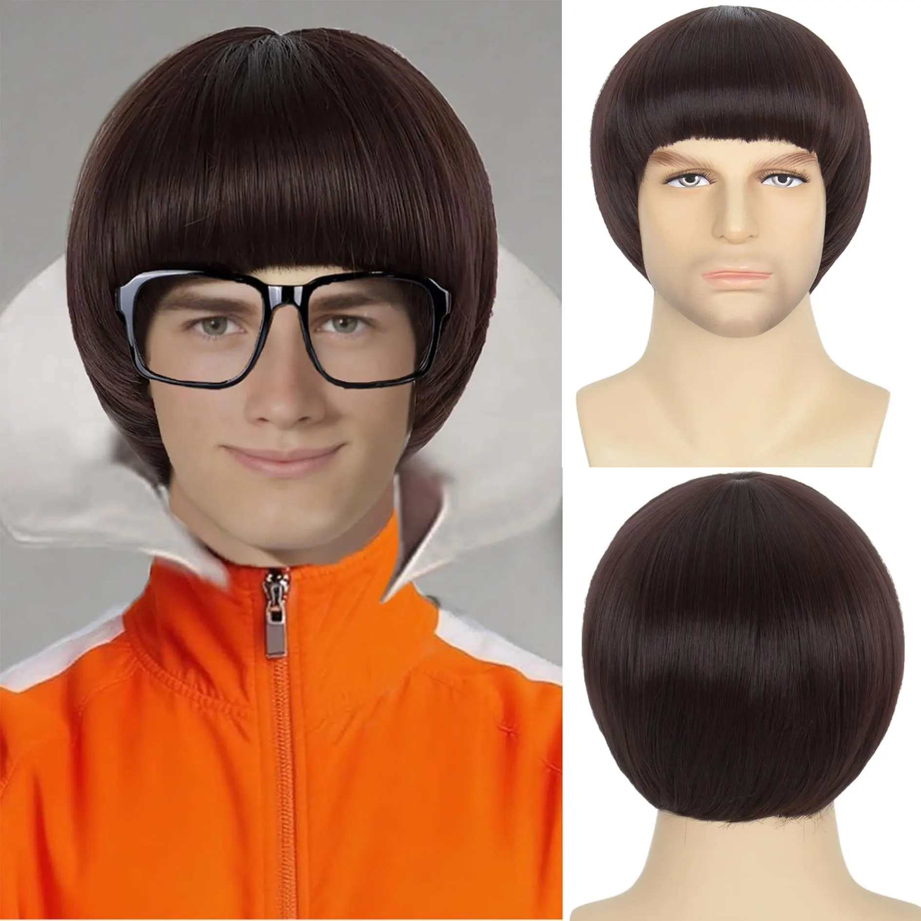 

Парик-грибок унисекс (мужской/женский) из синтетических волос в стиле 60-х с челкой для повседневного использования, костюмированных образов, аниме-персонажей, фильмов, Хэллоуина, косплея