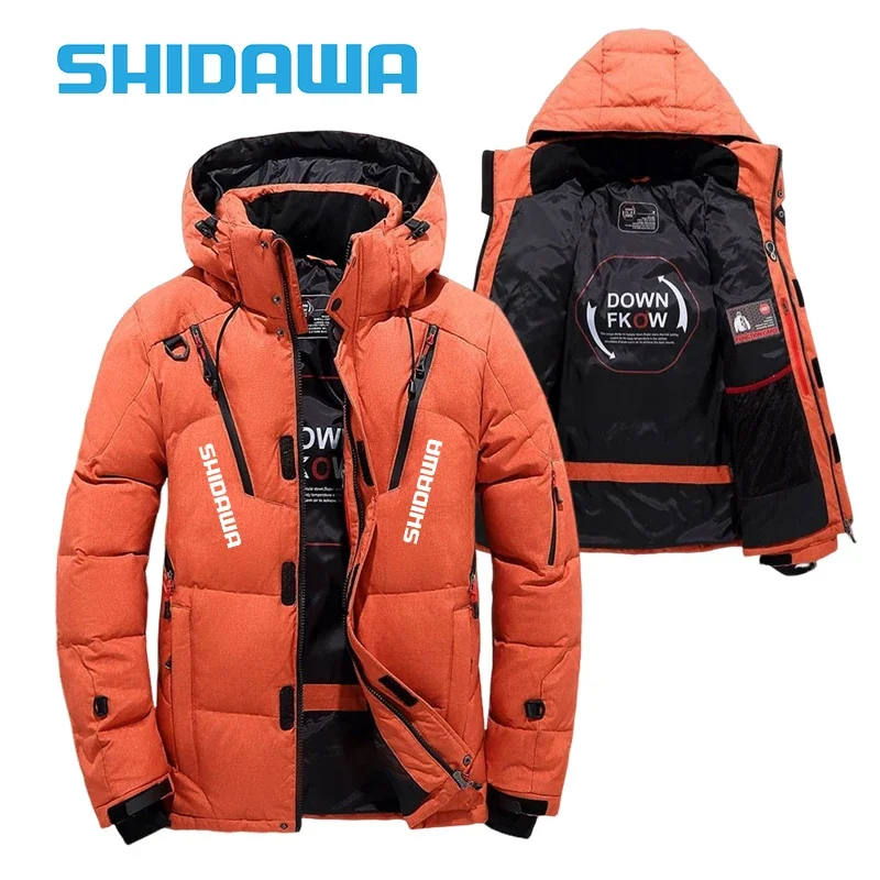 2024 New Men's Goose Down Fishing Jacket Autumn Winter Warm Hooded Fishing Coats Outdoor Thickened Skiing, Hiking, Camping Coats