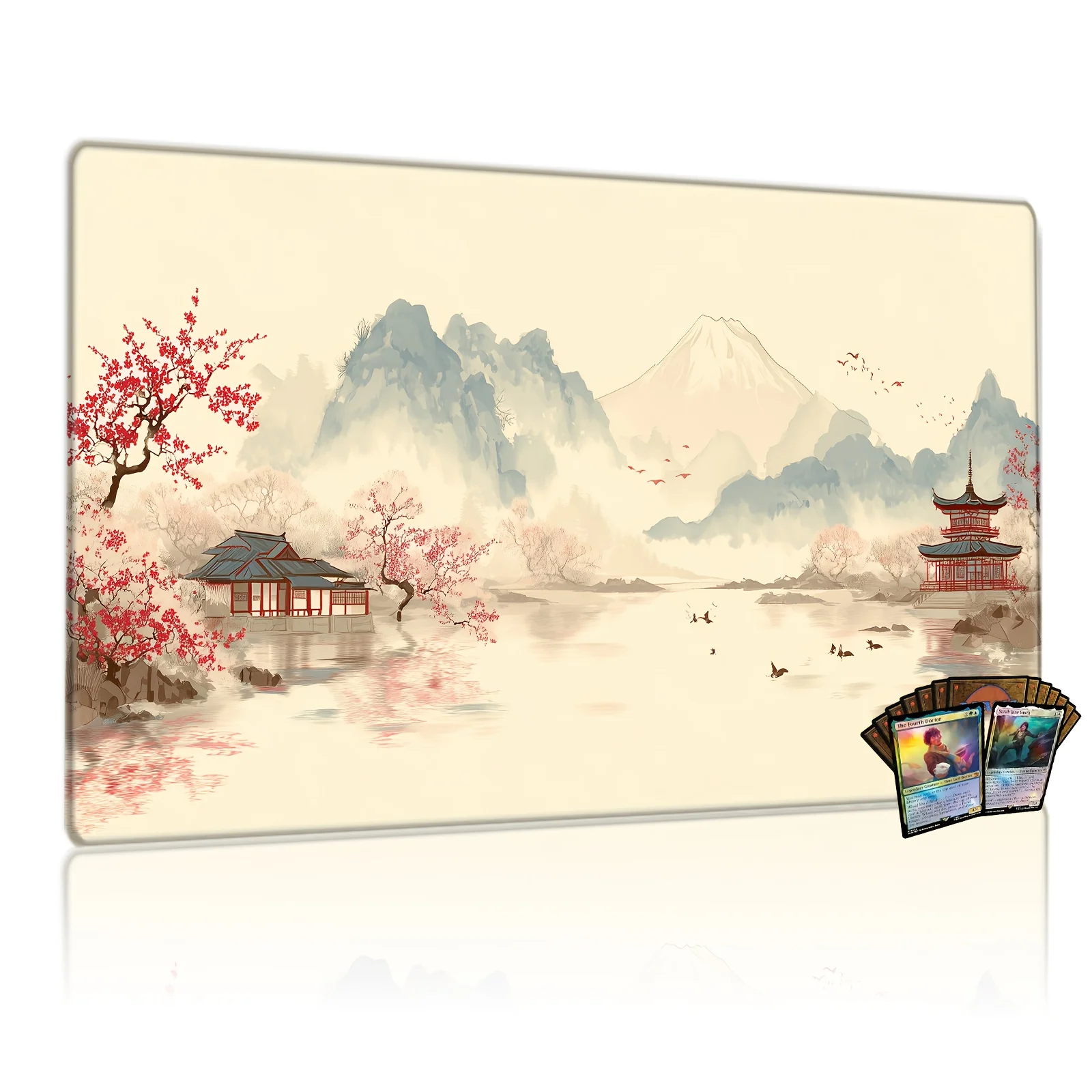 

Ink-washed Cherry Blossom Pattern Design Magic Party Game Mat Durable Rubber for MTG&TCG Games Mouse Pad Office Desk Mat 35x60cm