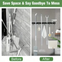 1 Heavy-Duty Metal Tool Rack with 4 Slots and 5 Hooks - Wall-Mounted Storage for Garden Tools, Brooms, Mops, and Garage Equipment, Tool Rack Storage, Black - Image 6