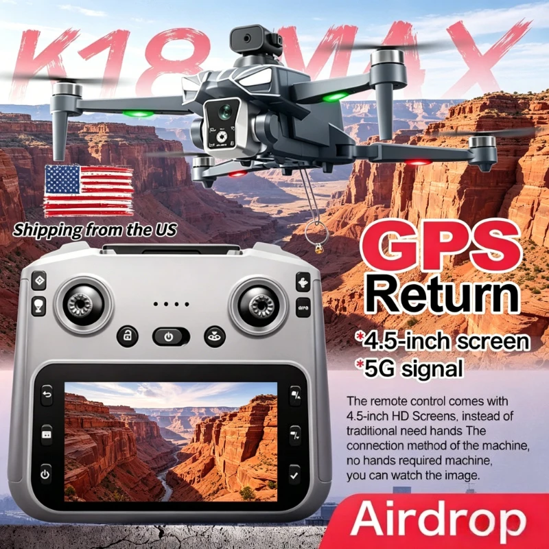 K18MAX GPS Drone 8K HD Camera 4.5 Inch Screen Remote FPV Smart Obstacle Avoidance Auto Return Foldable Quadcopter Birthday Gift