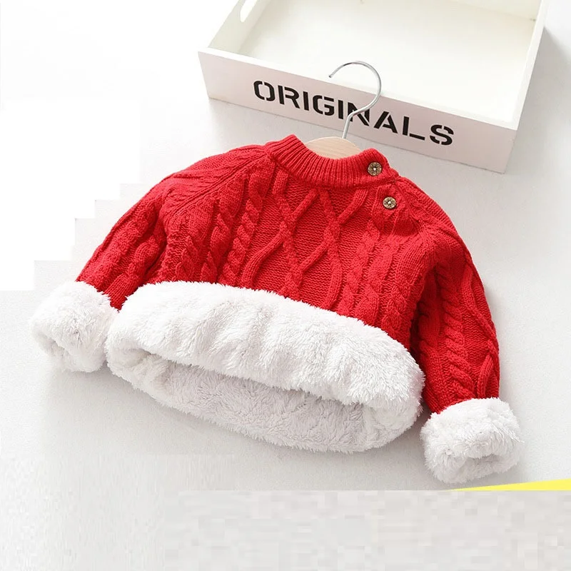 4 Colors Winter Children Warm Sweater Kids Cotton Knitted Pullover Boys Girls Thicker Knit Sweater 1-4Y