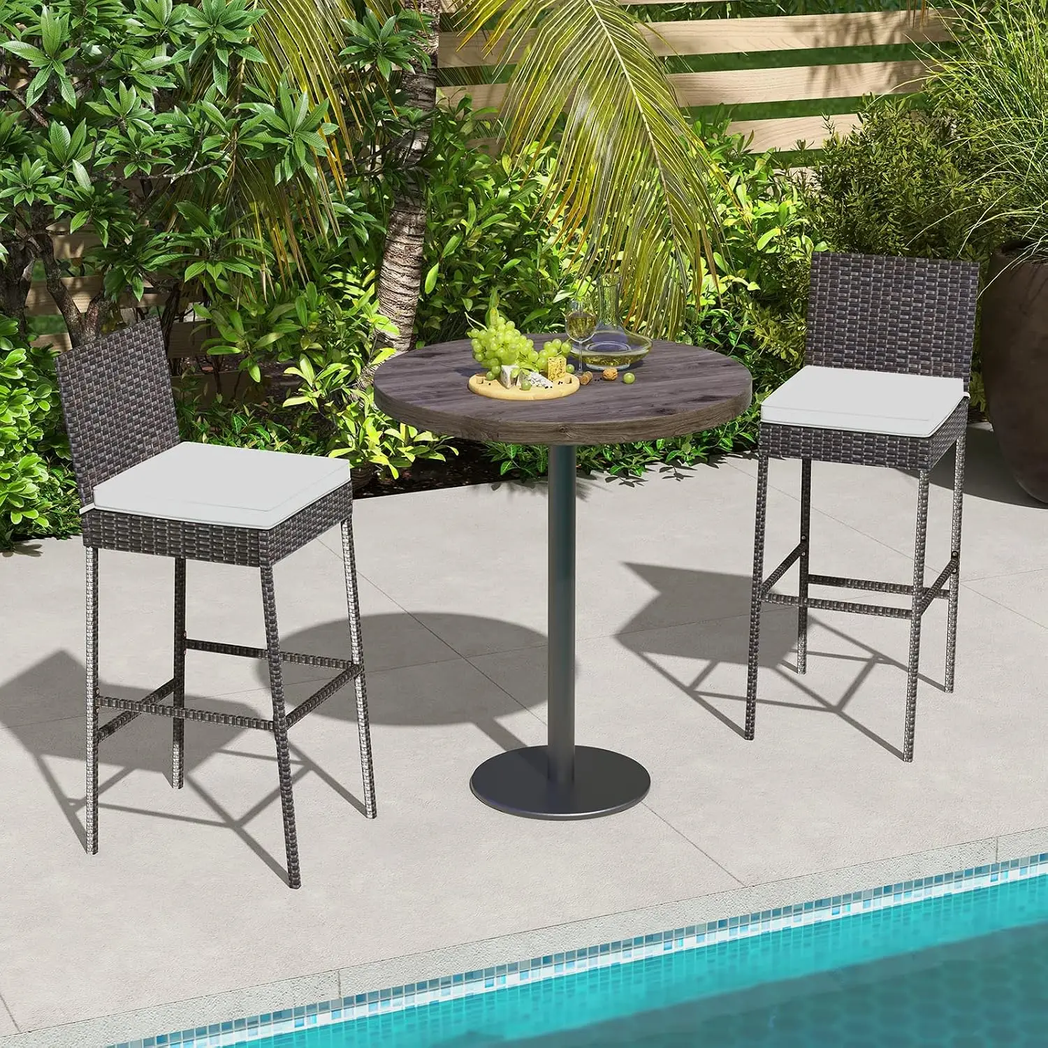 Set of 2 Outdoor Wicker Rattan Patio Bar Stools Mix Brown | 30