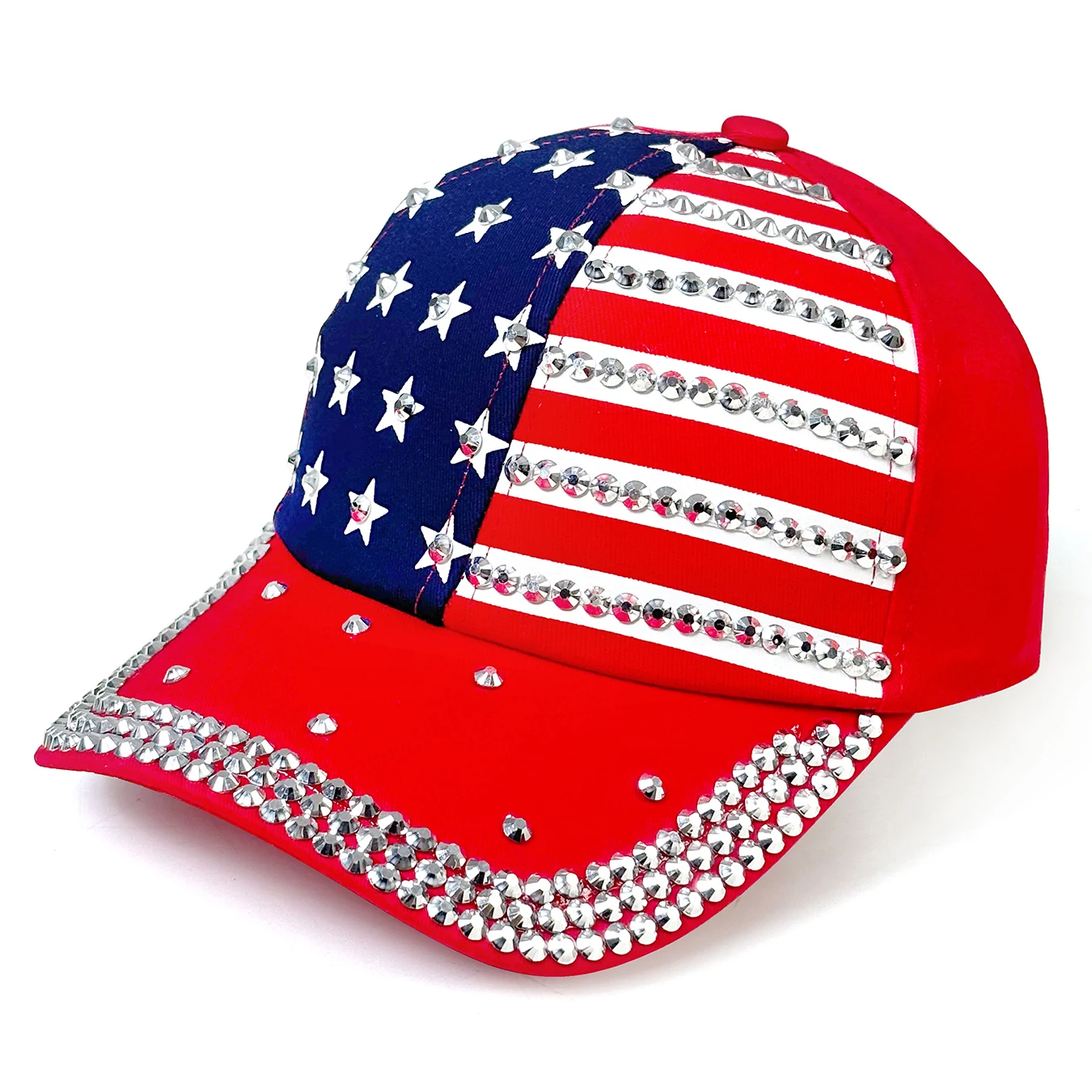 قبعة بيسبول بعلم أمريكي وطني، مزينة بأحجار الراين، صناعة يدوية، مقاس قابل للتعديل، للجنسين، تتميز بنجوم وخطوط، مناسبة لجميع المواسم، قبعة ركاب #5