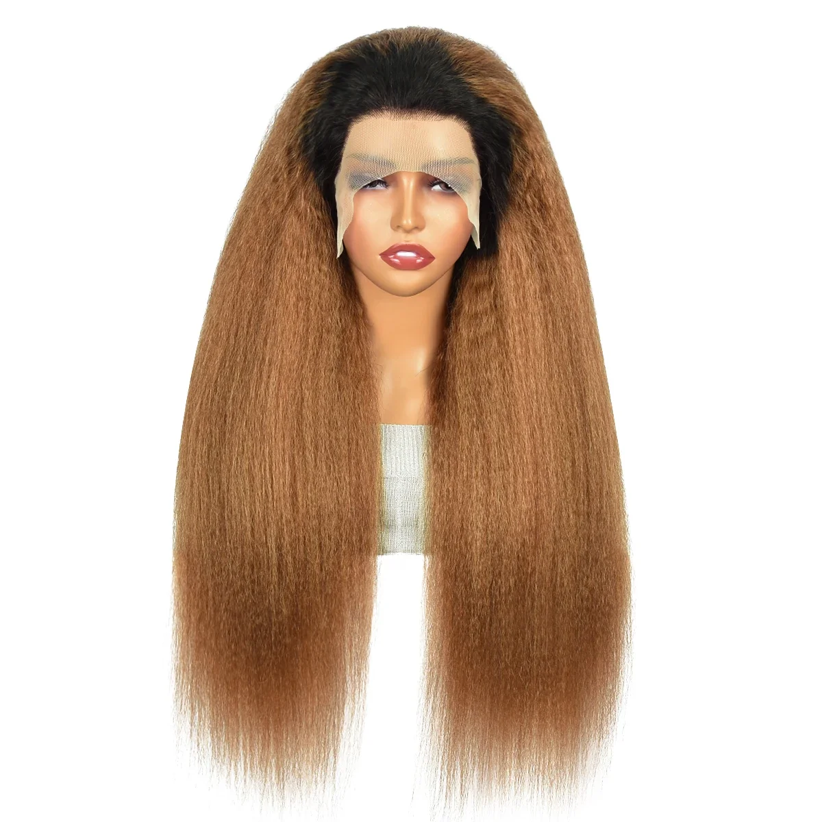 

26inch Long Natural ombre brown kinky straight 180Density Lace Front Wig For Women With Baby Hair Preplucked Daily use Glueless