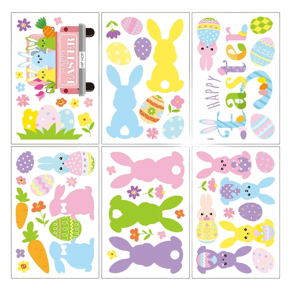 Easter Window Clings Set With Six Unique Bunny Designs - Non-Adhesive Static Stickers For Temporary Decoration