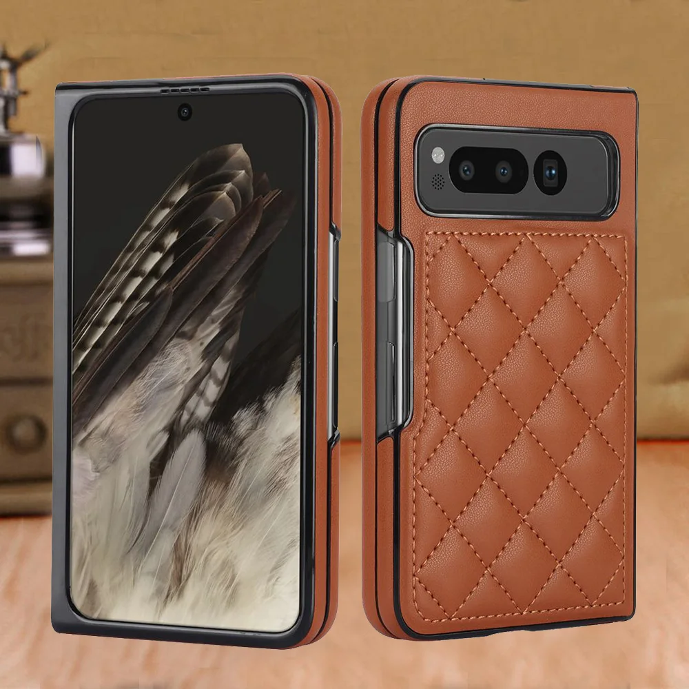 

PU Leather Case For Google Pixel Fold Case Grid Pattern Folding Fundas For Pixel Fold Phone Cover Full Coverage Protector