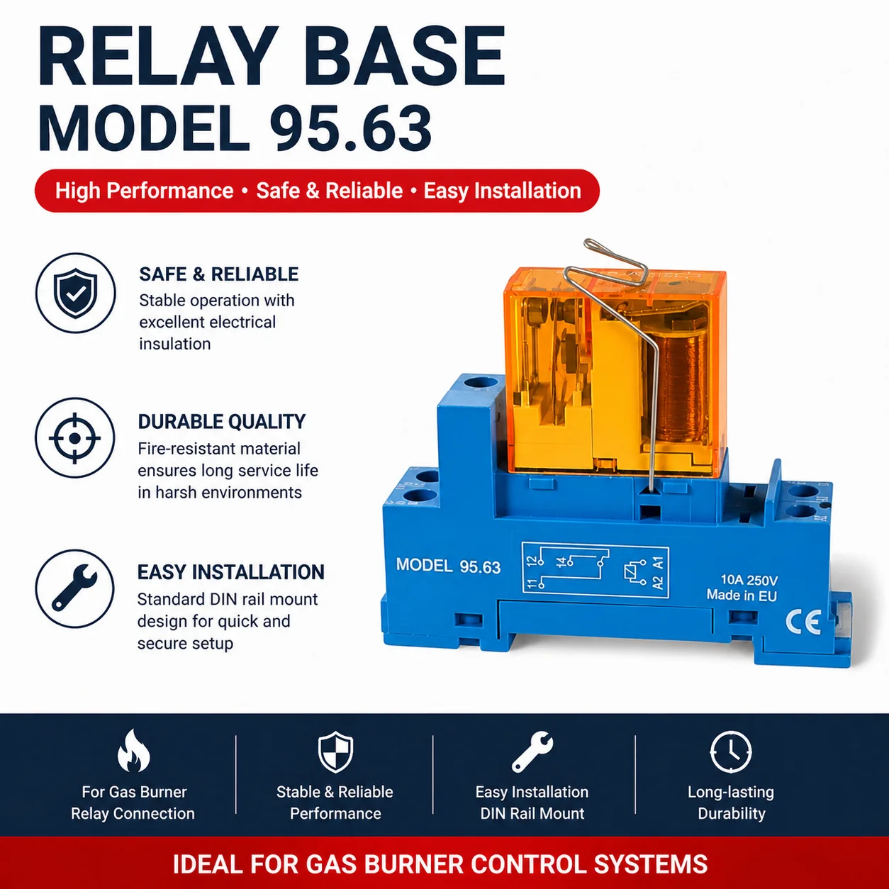 Brand New Finder 95.63 Relay Base 10A 250VAC DIN Rail Mount For 40.31 40.51 40.61 Relay Original Components