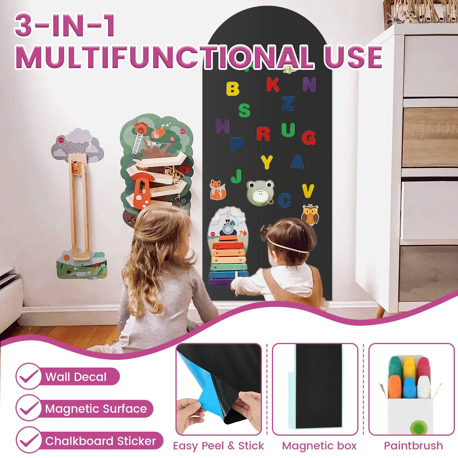 Arch Magnetic Wall Decal 40" x 18" Magnet Chalkboard Sticker for Wall Magnetic Whiteboard Sticker for Playroom Home Classroom view 3