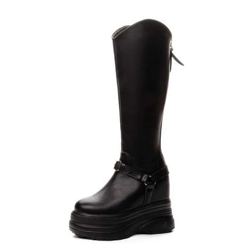 comfortable-all-season-motorcycle-boots-for-women-flannel-lining-warm-fleece-lined-insole-knee-high-boots-buckle-strap