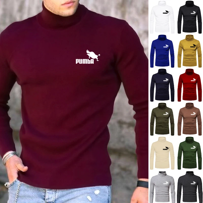 Spring Autumn Winter Men's Cotton Cashmere Bottoming Shirt High Elastic Men's Casual Long Sleeve Sports Turtleneck Top