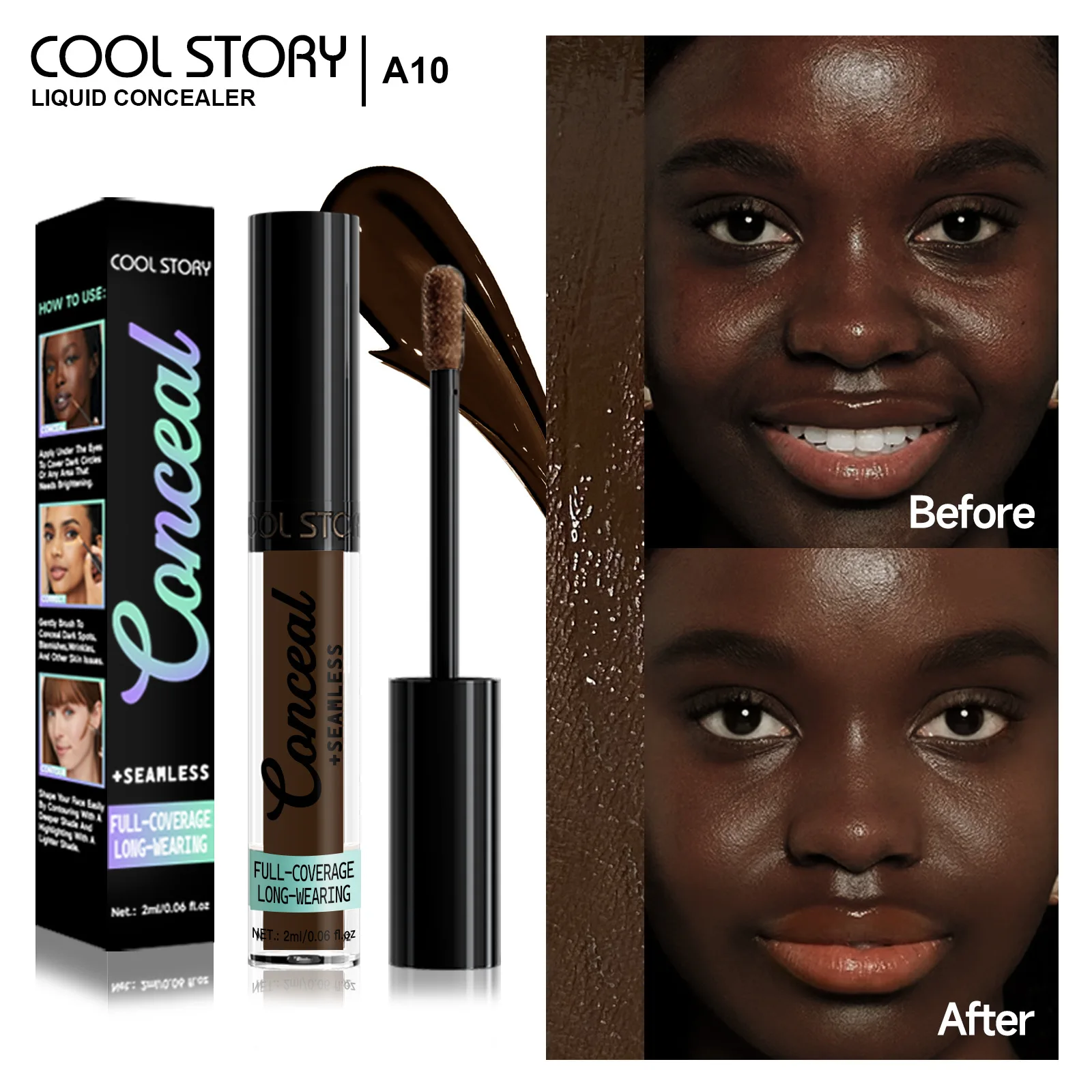 10-Farben-Concealer mit vollständiger Abdeckung, natürliches, langlebiges, mattes Finish, leichte Formel, dunkle Farbtontionen für alle hellbeige