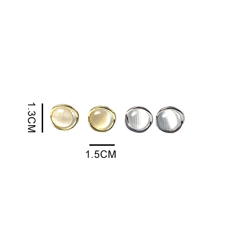 Cute Retro Round Cat\'s Eye Stone Stud Earrings for Women Fashion Jewelry Light Luxury Minimalist Accessories