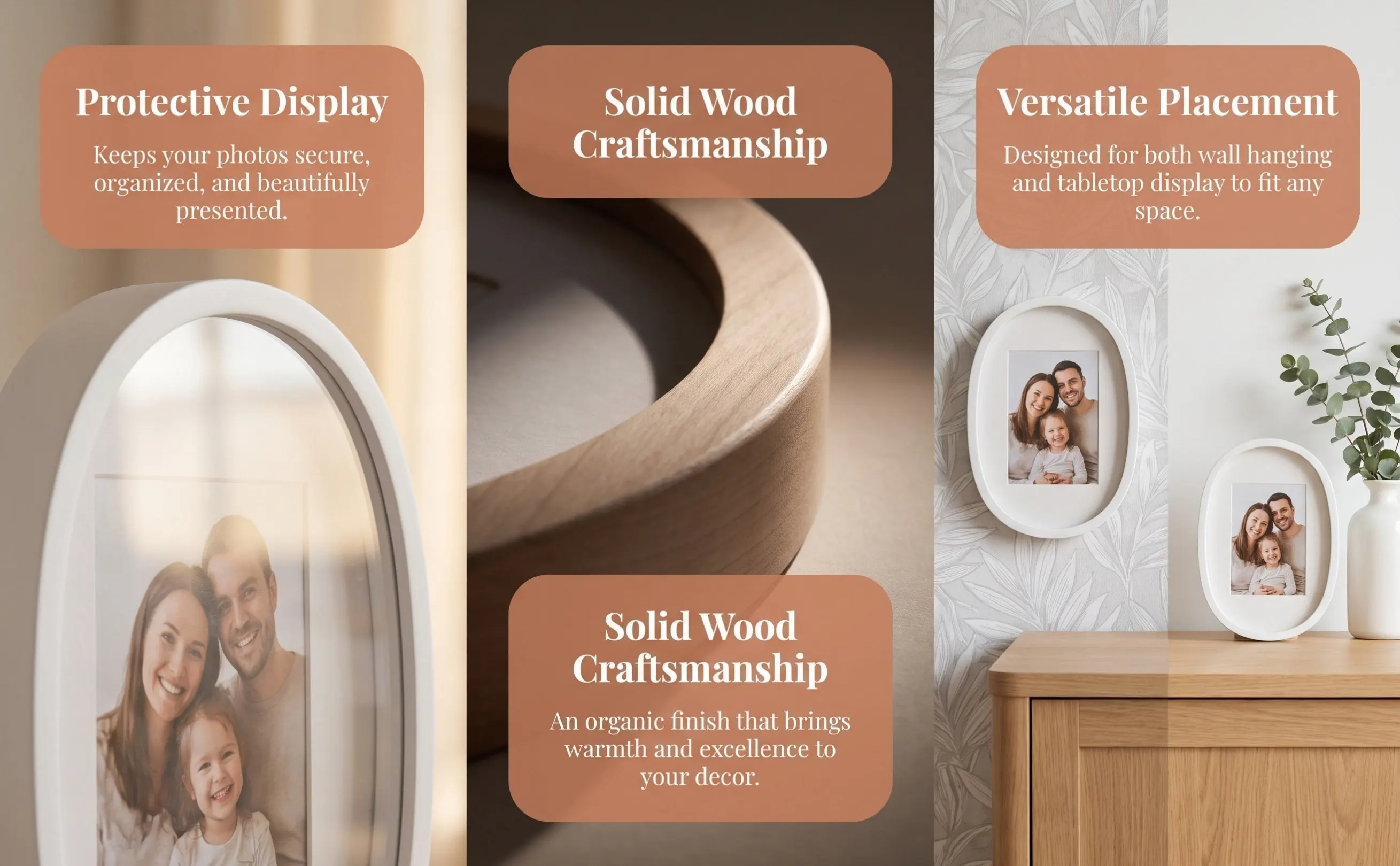 Classic Oval Solid Wood Picture Frame 7 Inch White for Wall Hanging Tabletop Photo Display Home Decoration Photo Frame