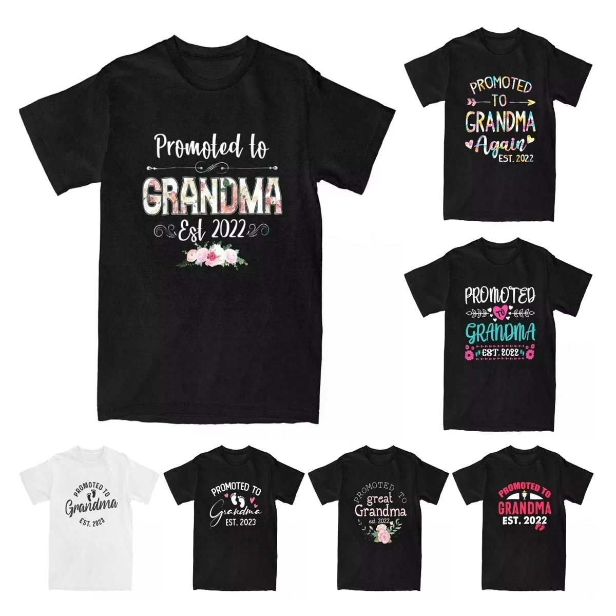 Promoted To Grandma Est 2022 2023 Flower T Shirt for Men 100% Cotton Awesome T-Shirts New Baby Family Tee Shirt Tops Gift Idea