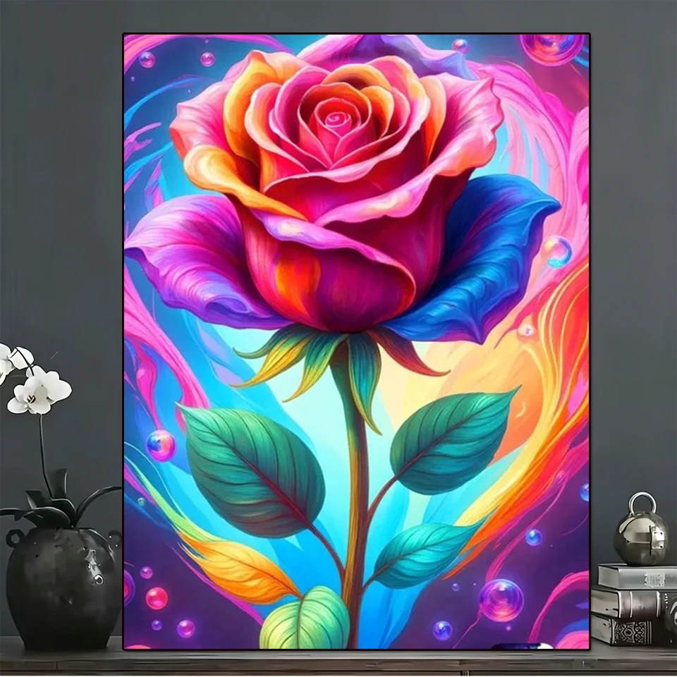 

5D Diamond Painting Colorful Rose Butterfly Full Drill DIY Diamond Art Kits, Floral Mosaic Embroidery, Home Wall Decor