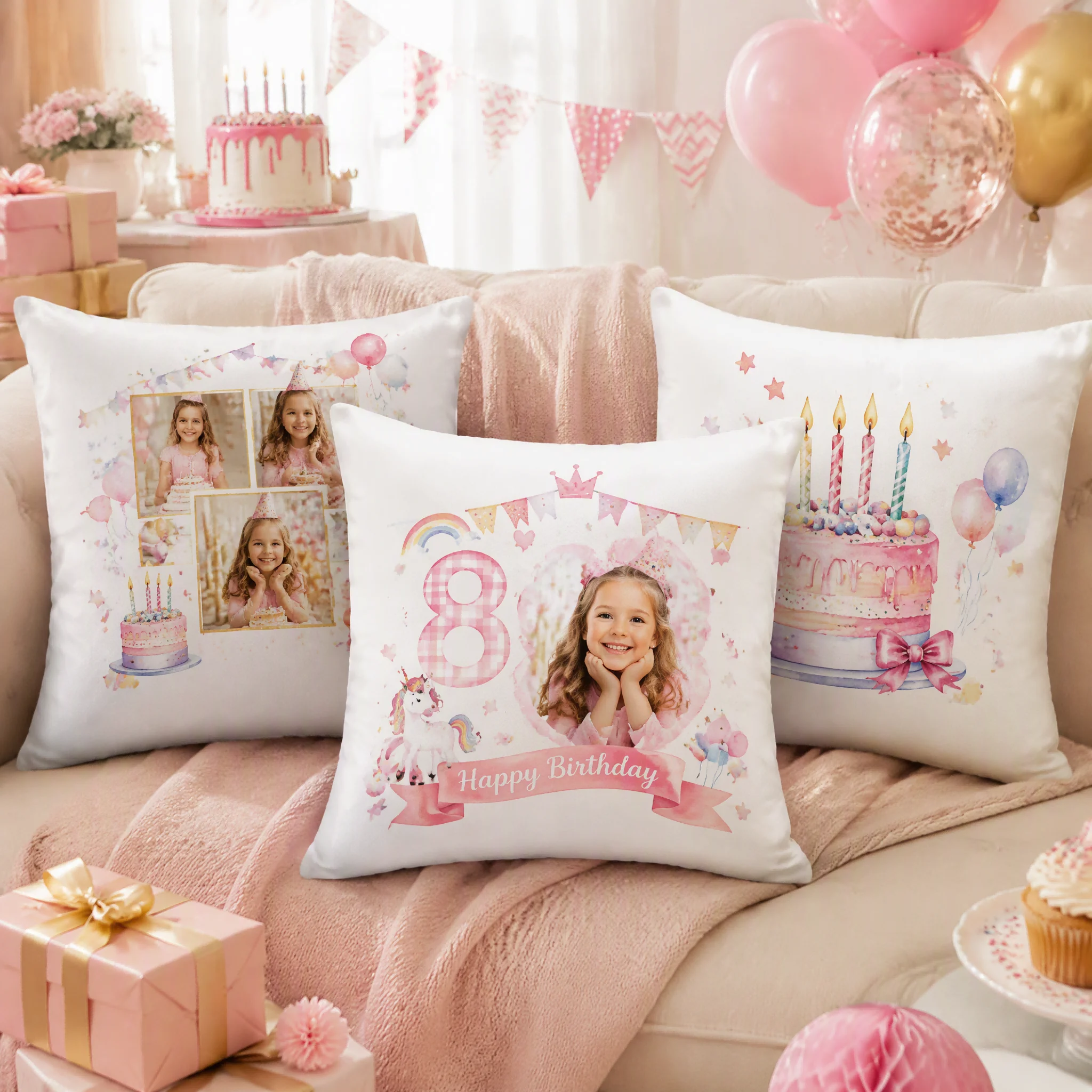 Custom Birthday Dutch Velvet Pillow Cover Personalized Name Photo Cushion Case Birthday Gift Home Decor