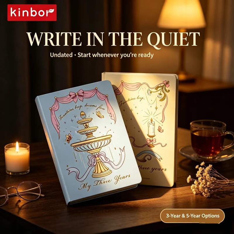 Kinbor A5 5/3 Year Journal Undated,Diary Notebook,Illustrated Hardcover Candlelight Promise One Line A Day For Journal Lovers