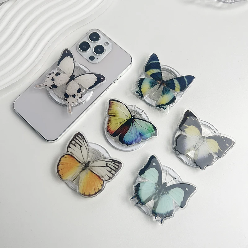 

Роскошный акриловый держатель для телефона с гнездом-бабочкой для магнитного IPhone 16 Pro Mac Samsung, безопасная подставка для безымянного пальца