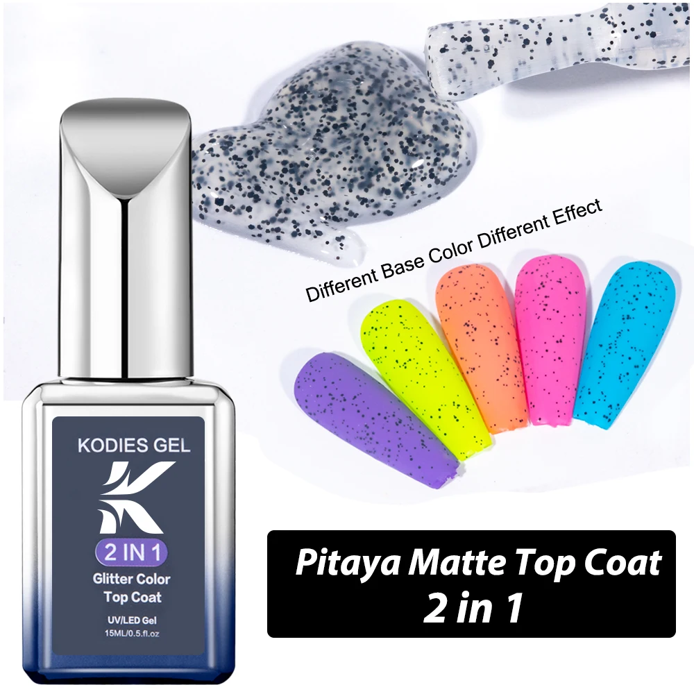 طلاء أظافر جل دراغون فروت لامع كودي ، معطف علوي ، أشعة فوق البنفسجية ، ليد ، شبه دائم ، جل غير لامع بنقط أسود ، طلاء ، 15 *
