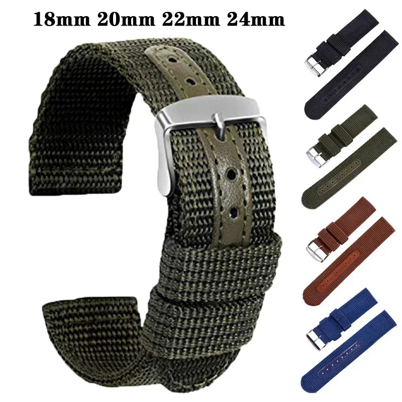 18mm 20mm 22mm 24mm Elastic Nylon+leather Watch Band Replacement Fabric Bracelet Wrist Band Accessories Sport Watch Strap