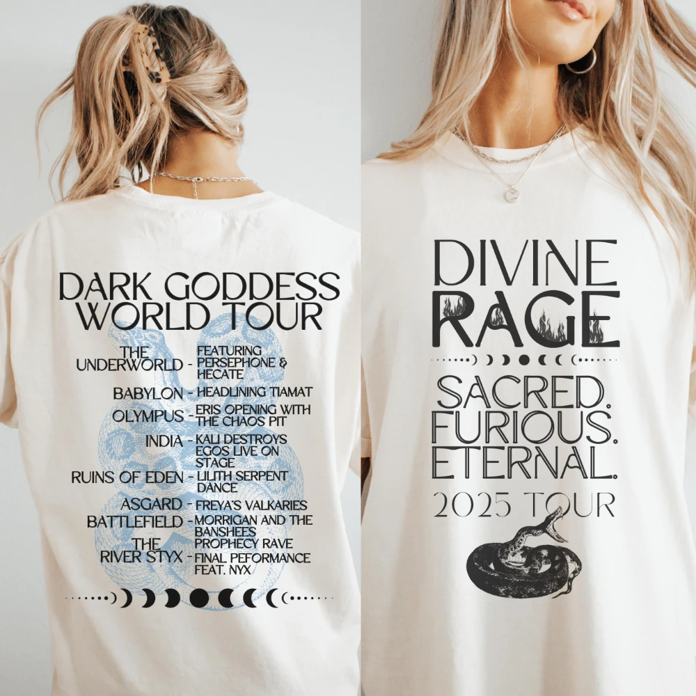 Dark Goddess Tour Shirt Kali Lilith Hecate Morrigan Divine Rage Women's T-shirts for Summer