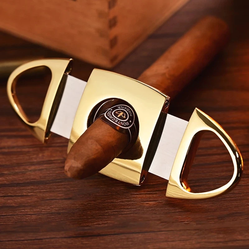 Luxury Cigar Cutter Double Blades Black Stainless Steel Pocket Cigar Accessories Gadgets Double Edged Household Merchandises