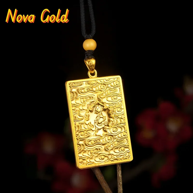 

NovaGlod 5D Craft Necklace 24K Real Gold Men's Guanyin Large Pendant 9999 Seiko Dragon Royal Tag Necklace