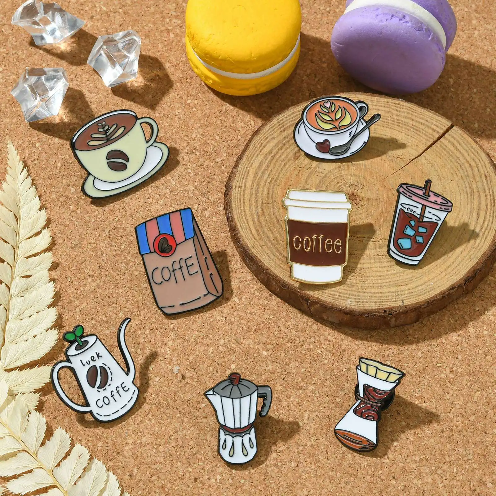 PandaHall 8Pcs Mixed Styles Coffee Brooch Pins Set Cafe Series Coffee Cups Pots Brooch Badges for Clothes Backpack Bag Decor