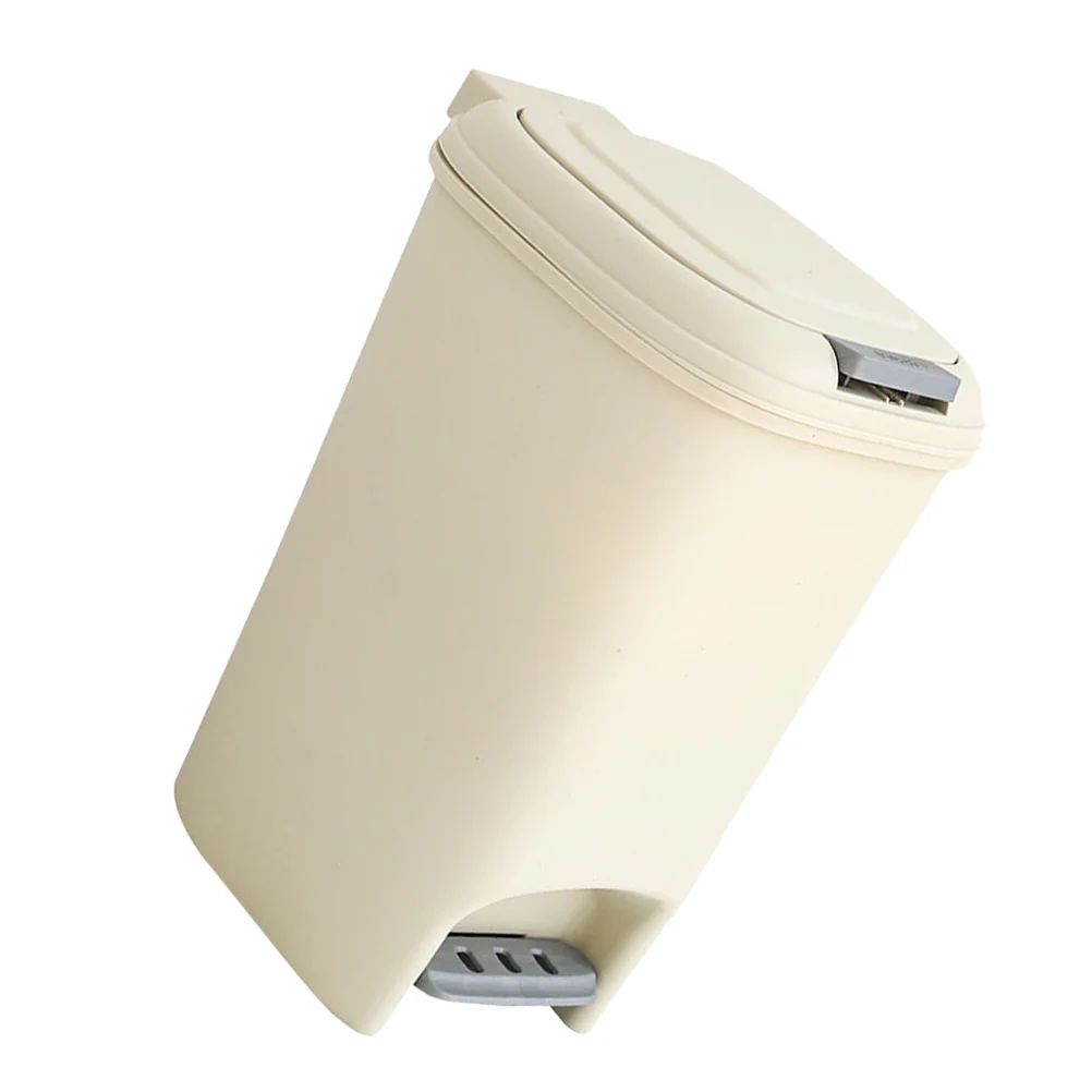 

Foot Pedal Trash Can 8L Beige Small Stylish Kitchen Bathroom Waste Basket Lid Plastic Garbage Bin Home Office Use