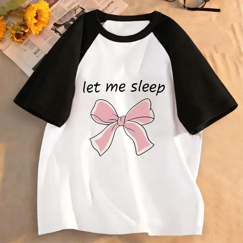 Let Me Sleep Bow Design T Shirts Short Sleeve Sweet Kids Children's T-shirt Boys Girls Summer Spring Casual Top Tee Shirt