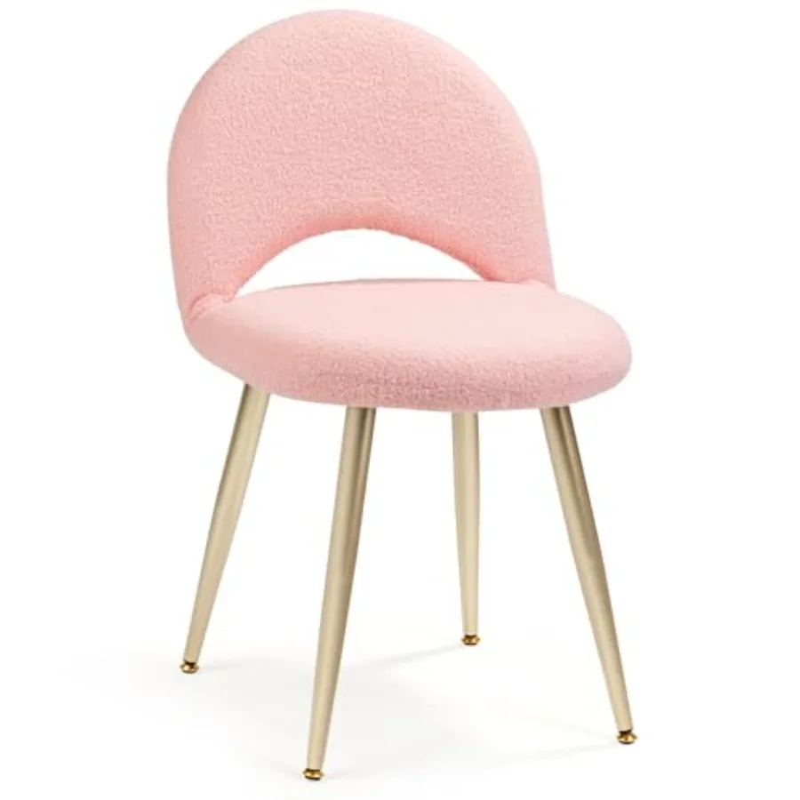 

Vanity Chair with Adjustable Backrest Boucle Upholstery Armless Makeup Stool Sherpa Vanity Stool with Metal Legs for Bedroom Li