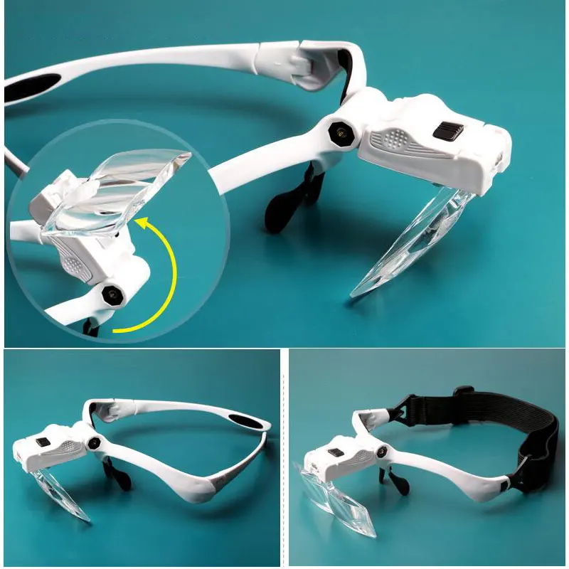Lupa de iluminación para diadema con 5 lentes ajustables 1.0X 1.5X 2.0X 2.5X 3.5X lupa para lectura reparación artesanal