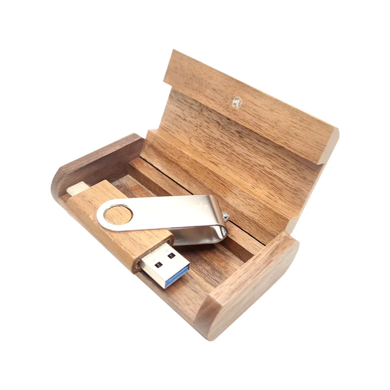 Free Custom Laser Engraving LOGO Metal Clip Walnut USB2.0 and TYPE-C Flash Drive and Wooden Box 8GB 16GB 32GB 64GB 128GB