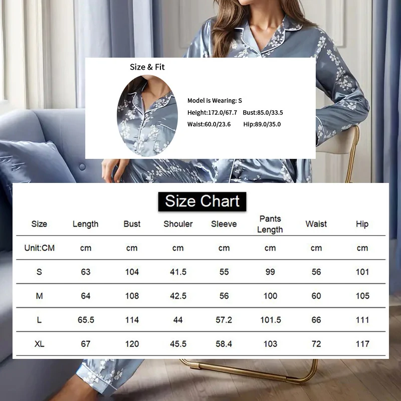 Women Satin Pajama Casual Sleepwear Home Clothes Suit Autumn Long Sleeve Button Up Top & Pants Nightwear Loungewear Pyjama Femme