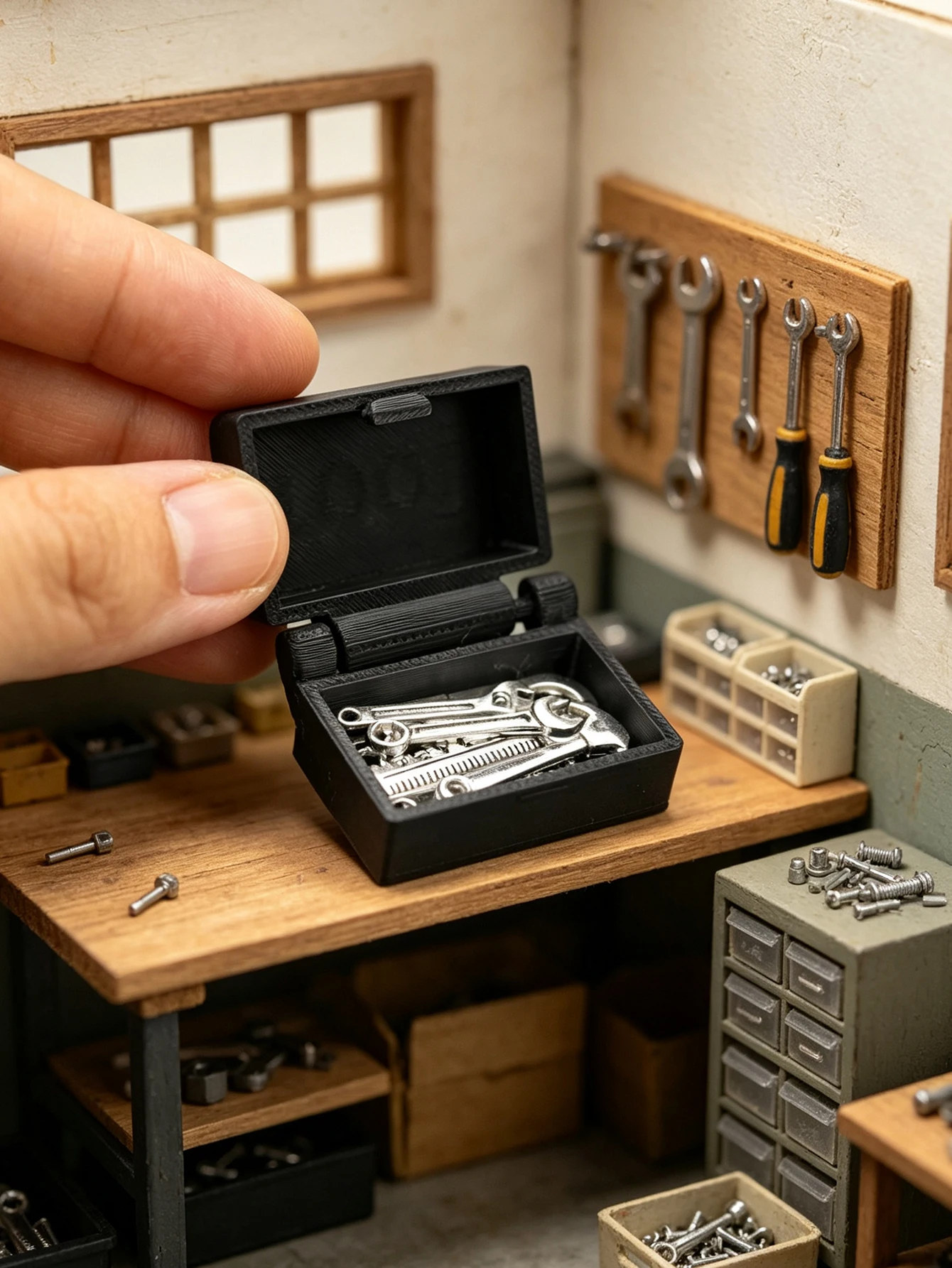 A Miniature Toolbox Set Decoration, Suitable for 1/6, 1/12 Dollhouse, Photography Props, Micro-Landscape Decorations, Miniatures Decoration, Small Gifts, Giveaways, Home Decor Figurines