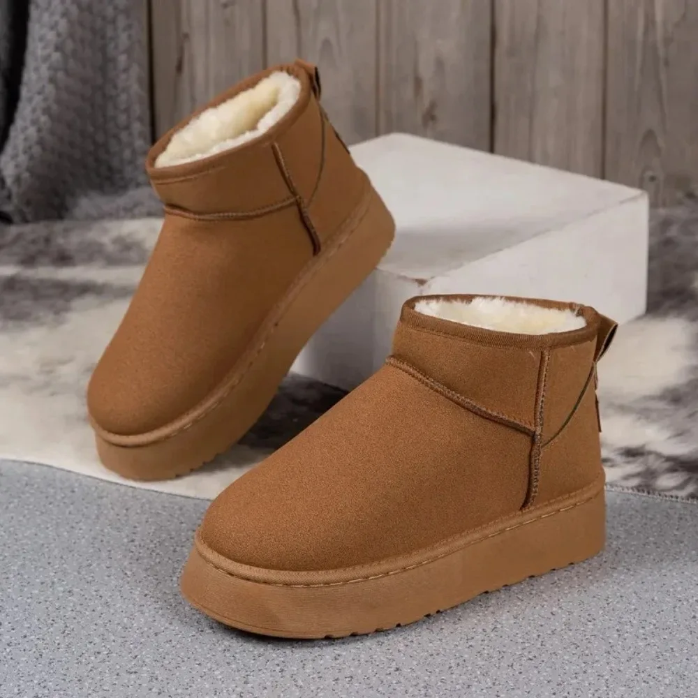 

Thick Plush Platform Snow Boots Women Winter Keep Warm Fur Cotton Shoes Woman Faux Suede Slip-On Ankle Botas Padded Shoes